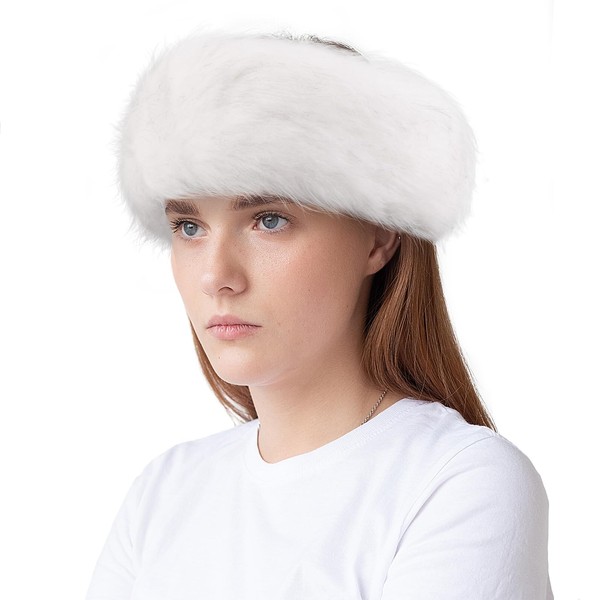 WLLHYF Faux Fur Headband for Women Winter Ear Warmers Earmuffs Ski Hat (White)