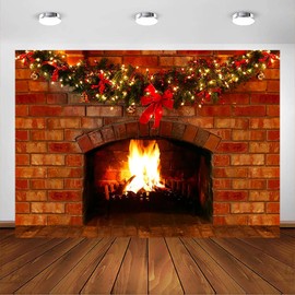 Avezano Christmas Fireplace Backdrop Xmas Fireplace Photography Background Christmas New Year Holiday Family Party Decorations Baby Kids Portrait Banner Photo Booth Props (7x5ft)