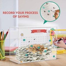 10K Smash Box, Saving Box, Piggy Bank for Adults & Kids, Clear Acrylic Money Box, 10000 Savings Challenge Box, Break to Open Cash Vault