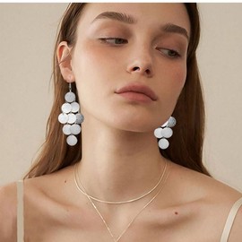 Multilayer Disc Earrings for Women Trendy Long Gold Silver Plated Brushed Textured Pattern Multiple Round Circle Statement Tassel Earrings Boho Geometric Jewelry, Extra large, Alloy Steel, No Gemstone