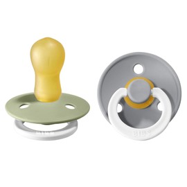 BIBS Colour Glow Soother 2-Pack, Glow in The Dark BPA Free Dummy Pacifier, Round Nipple. Natural Rubber Latex, Size 3 (18+ Months), Sage Night/Cloud Night