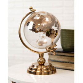 Ebros Gift 11"Tall Modern Transitional Shiny Copper Finish Desktop Swivel World Globe With Aluminum Frame Tilt Axis And Accent Base Home Or Office Study Desk Shelf Accent
