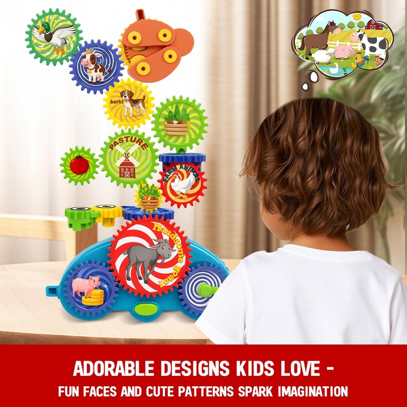 ROHSCE Animal Themed Motorized Gear Toys for Toddlers, STEM Spinning