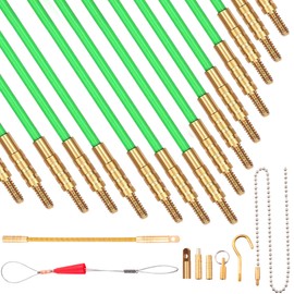 50' Fiberglass Cable Wire Running Rod Coaxial Electrical Connectable Fish Tape Pull Kit With Hook And Hole Kit In Transparent Tube, Blue