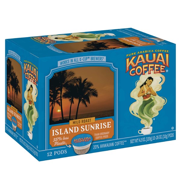 Kauai Coffee Single-Serve Pods, Island Sunrise Mild Roast – 100% Arabica Coffee from Hawaii’s Largest Coffee Grower, Compatible with Keurig K-Cup Brewers - 12 Count