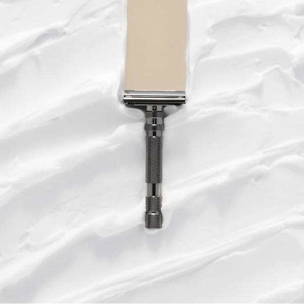 Rockwell T2 | Maquinilla de afeitar de seguridad de doble filo | Metal completo | Incluye 5 cuchillas de acero inoxidable totalmente reciclables (cromo plomizo)