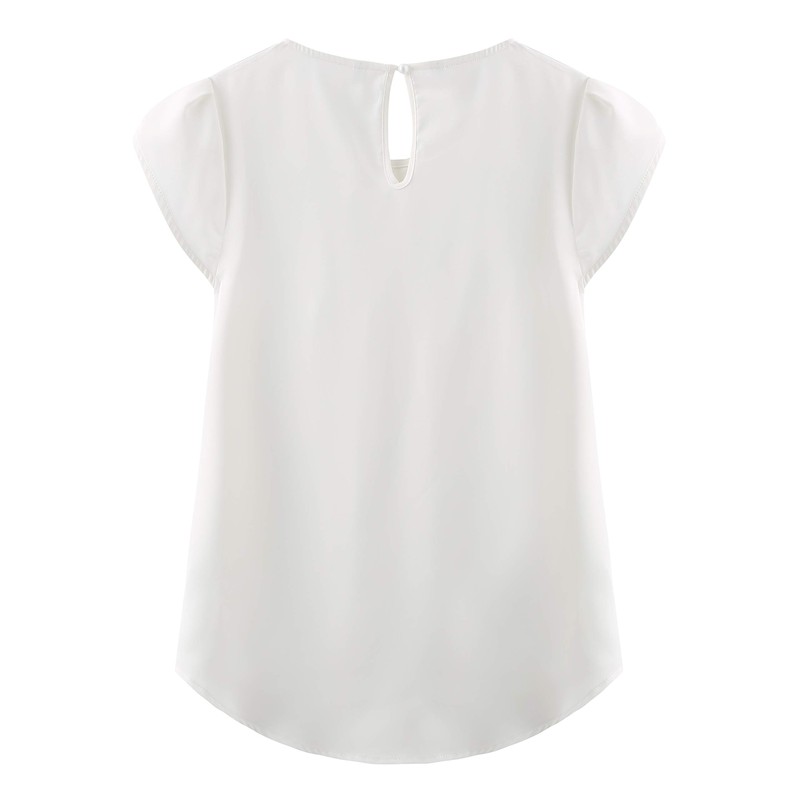 TASAMO Women Chiffon Blouse Round Neck Short Sleeve Top Shirts