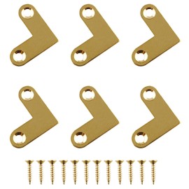 JCBIZ 6pcs 27x10mm Right Angle Copper Corner Bracket Gold Color Flat Corner Brace Plate Support Drawer Fixed Corner Code Antique L Shape Brass Bracket Joint