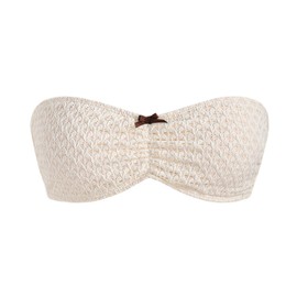 ZAFUL Women's Strapless Bikini Top Openwork Textured Bow Ruched Lace Up Bandeau Tops Swimsuit Bathing Suit Tube Top(Beige, M)