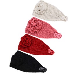 TecUnite 4 Pieces Chunky Knit Headbands Winter Braided Headband Ear Warmer Crochet Head Wraps for Women Girls (Color set 7)