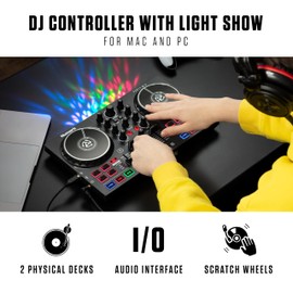Numark Party Mix DJ Controller with Lights, 2 Decks, Mixer, Audio Interface and (Serato Lite)