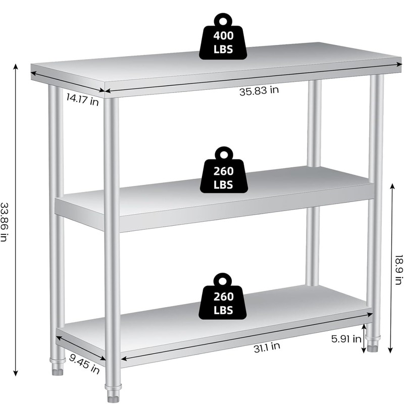 Stainless Steel Prep Table 36 x 14 inch, Heavy Duty
