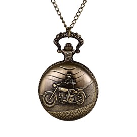 JewelryWe Punk Biker Motorcycle Pocket Watch Skull Motorbike Motor Necklace Pendant Watch for Father's Day