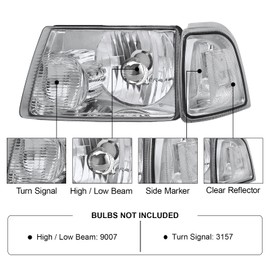 ALZIRIA Headlight Compatible With 01-11 Ranger 2001-2011 Ranger 2001 2002 2003 2004 2005 2006 2007 2008 2009 2010 2011 Ford Ranger With Corner Light Driver And Passenger Side