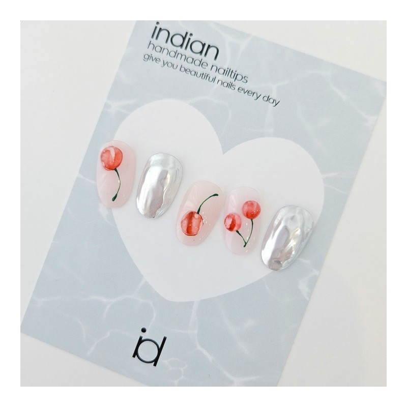 cherry Handmade nail tip water ink cherry nail - Almond
