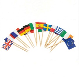 120Pcs EU Countries Flag Cocktail Picks - Bamboo Toothpicks for Parties