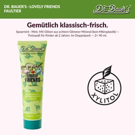 Dr. Bauer's Lovely Friends Children's Toothpaste with Magic Glitter Figures - Vegan Dental Care with Xylitol Against Caries - Playful Cleaning Fun for Children from 2 Years 2 x 90 ml