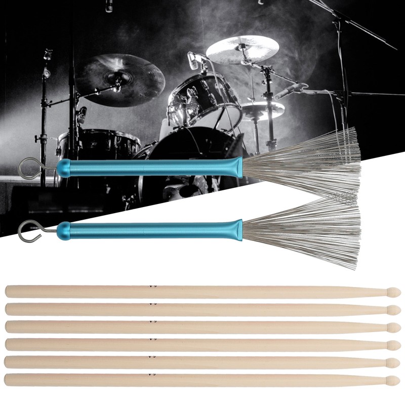 Drum Stick Brush Set Jazz Retractable Metal Wire 5A Rod