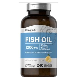 Piping Rock Fish Oil 1200 mg | 240 Burpless Softgels | Omega 3 Supplement | Lemon Flavored