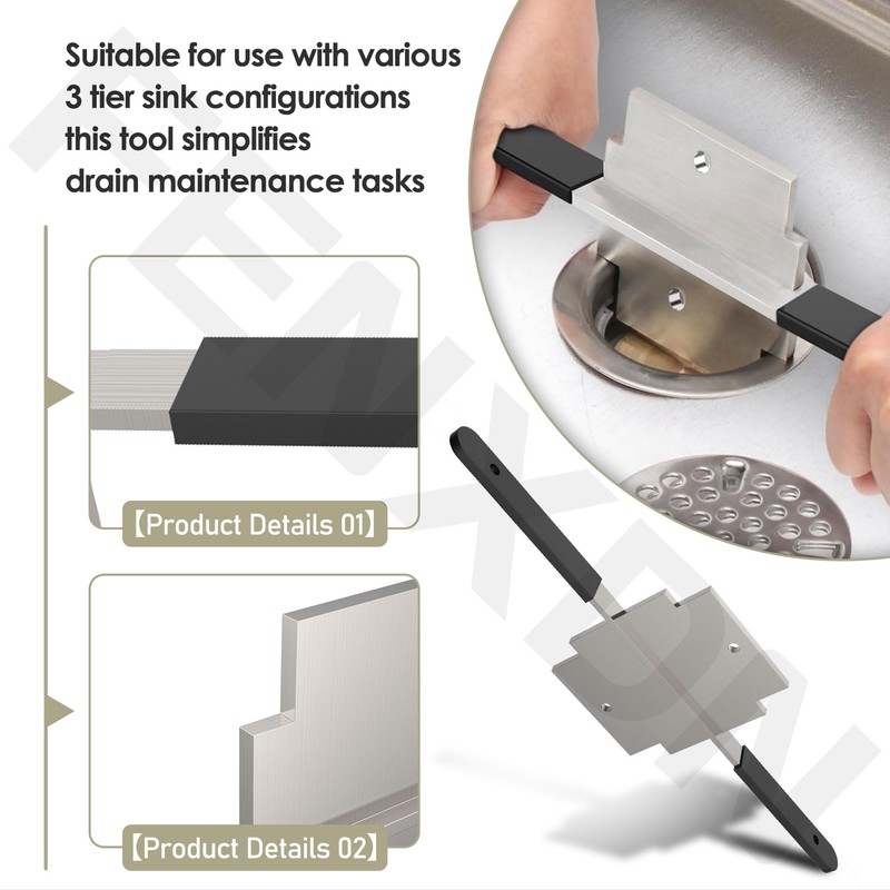 Waste Drain Tool for 3 Tier Sink in Commercial Kitchens,