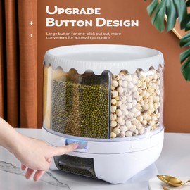 Slow Slog Grain Dispenser, 360° Rotating Storage Container, 6 Grid Food Dispenser with Storage Sealed Lid, Rice Dispenser for Kitchen Grains, Beans, Rice