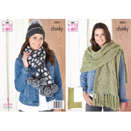 King Cole Ladies Chunky Knitting Pattern Womens Accessories Scarf Hat & Wrap (5834)