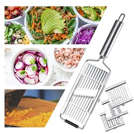 Paddsun 4 in 1 Multifunctional Grater Multi-Purpose Veggie Slicer Stainless Steel Cheese Grater Vegetable Chopper with 4 adjustable Blades for Parmesan Cheese, Vegetables, Ginger