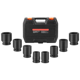 Large 3/4\" Drive 6-Point 8-Piece Metric Spindle Nut Socket Set CR-MO Heat Treated Axle Nut Impact Socket SetDefault: Default