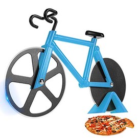SCHVUBENR Bicycle Pizza Cutter Wheel - Funny Gifts for Cyclists Men - Bike Pizza Cutter - Cute Kitchen Gifts for Men - Stainless Steel Pizza Slicer - Cool Kitchen Gadgets(Blue)