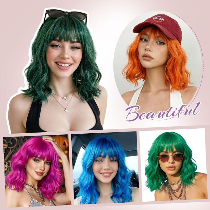 Short Wig with Bangs, Short Wavy Bob Wig for Cosplay