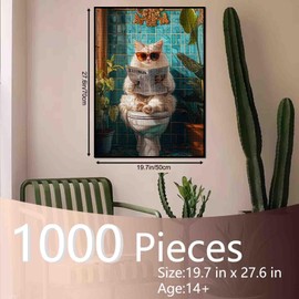 Maine Coon 1000 Piece Jigsaw Puzzles for Adults Animals Going Toilet Puzzles Interesting Puzzle Challenging Family Activity Games Colorful DIY Craft Puzzle for Home Decor Gifts 27×20 Inches
