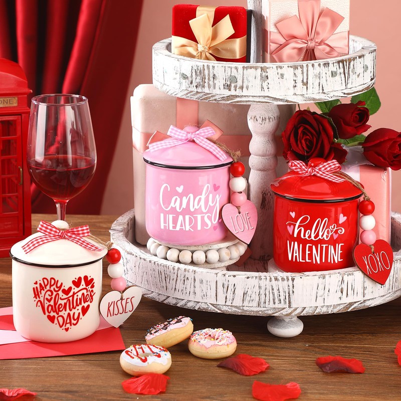 Nitial 3 Pcs Valentine Day Tiered Tray Decoration Ceramic Canister