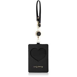 Piseg act0005 Pass Case, Commuter Holder, Card Case with Reel, Heart Window, Cheki, Trading Card, Pushing Activity,, Black