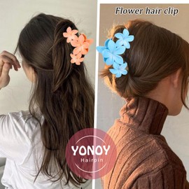 YONOY 6Pcs Flower Hair Clips for Women,Non-Slip Matte Flower Hair Clips for Women,Hawaiian Hair Flower Clip Large Plumeria Hair Clip Banana Cute Clip Beach Hair Accessories (Frosted gradient color)
