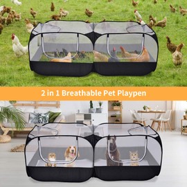 Jhua Pet Playpen for Small Animals, Portable Chicken Run with Cover, Foldable Chicken Coop Outdoor, Play Pens for Small Pets with Transparent Mesh Walls Suitable for Chicken Duck Puppy Cat Rabbit