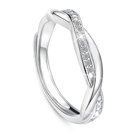 925 Sterling Silver Ring, Forever Linked Adjustable Crossover Thumb Silver Rings for Women Girls Cubic Zirconia Eternity Wedding Promise Ring, Gift for Christmas Mother's Day Valentine's Day