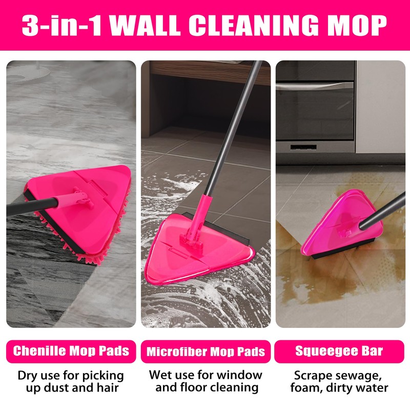 JEHONN Wall Mop with Long Handle 80 inches, Upgraded 180°