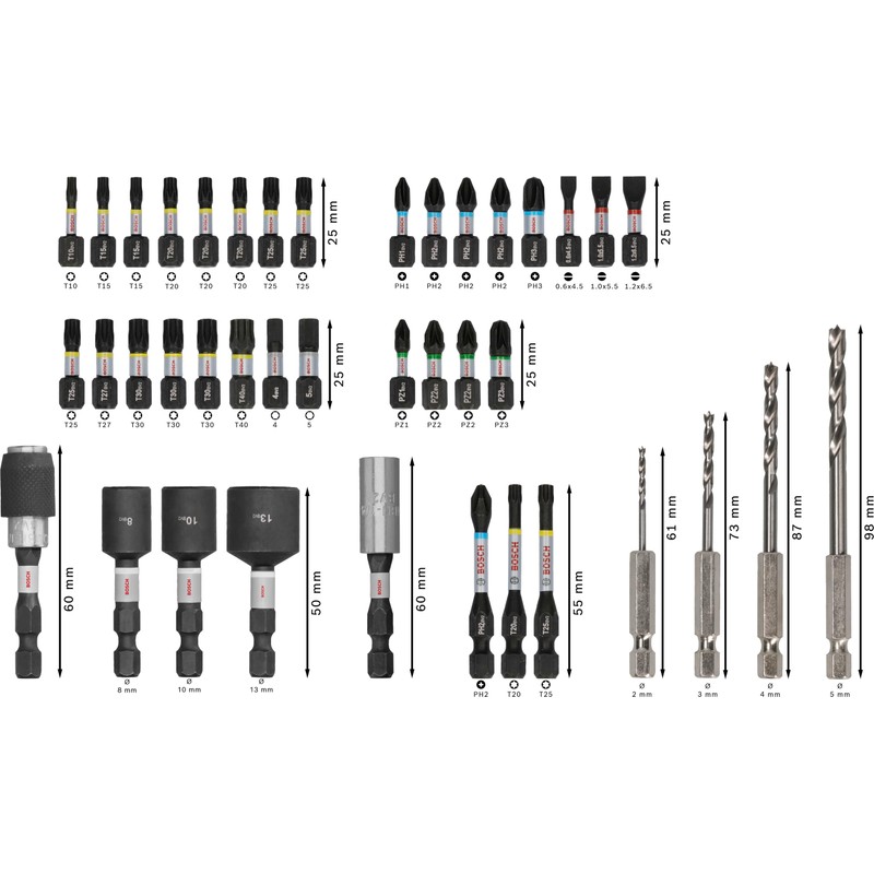 Bosch 40 x PRO Impact Screwdriver Bits and Wood Drill