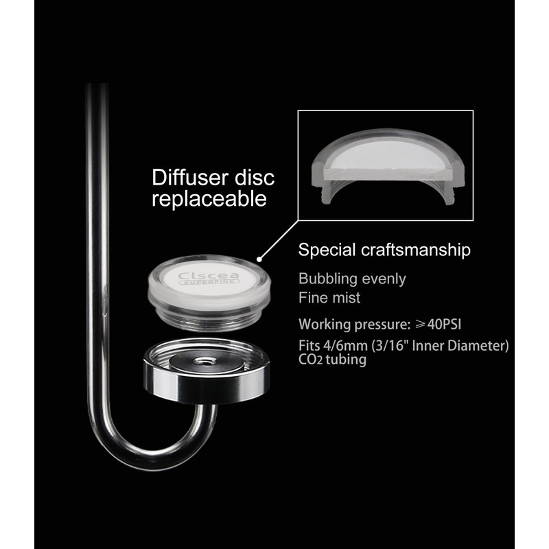 Clscea Aquarium Stainless Steel CO2 Diffuser Atomizer with Integrated Check