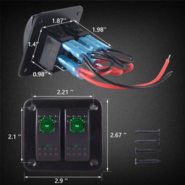 RUNCCI-YUN 12V-24V Car Switch, Switch Panel, 12V/24V Rocker Switch Panel, Waterproof Rocker Switch Panel with LED Light + DIY Sticker Labels for Car, RV, Marine, Boat, Motorhome (Green)