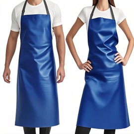 GoldPig 2 Pack Waterproof Apron Rubber Vinyl Heavy Duty Aprons for Adults - Chemical Resistant Adjustable Bib 40" Extra Long Industrial Work Apron for Grilling Dishwashing Lab Kitchen Butcher(Blue)
