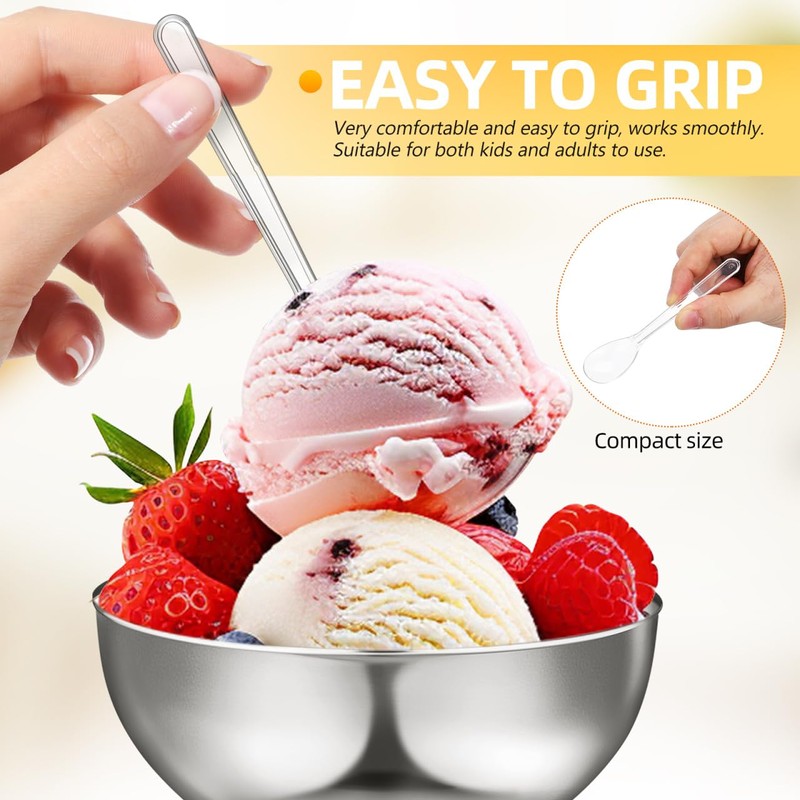 Clear Disposable Dessert Spoons 100 pack Individually Wrapped Mini Tasting