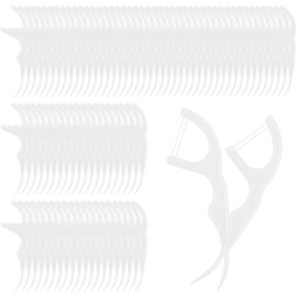 Baderke 100 Count Dual Line Floss Picks Dental Floss Picks Bulk Non Breakable Toothpicks Floss Picks Double String Tooth Picks Flossers for Adults Teeth Cleaning Family Travel(White)