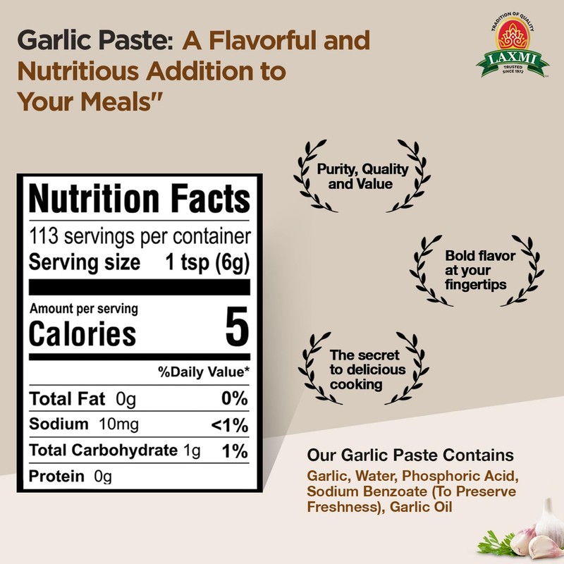 Laxmi Garlic Paste 24oz | Premium quality and pure Garlic,