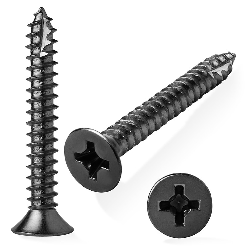 Cauldham Black Wood Screws #9 x 1-1/2 Inch for Door