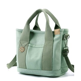 SEEWEN Women's Tote Bag, 2-Way Large Capacity, Dividers, Plain, Shoulder Bag, Lunch Bag, Handbag, Mother's Bag, Lightweight, Work Commute, School, Freestanding, TypeA-Green