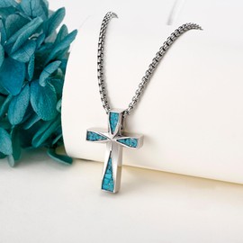 URONE Cross Urn Necklace for Ashes 925 Sterling Silver Cross Turquoise Pendant for Ashes Cremation Jewellery Memorial Gifts for Mum Dad Husband Loss