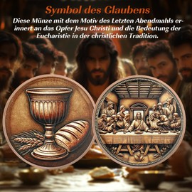 Christ Jesus Coin, The Last Supper Commemorative Coin, Religious Challenge Coin for Men and Women, Perfect Christian Gift for Communion, Confirmation and Easter