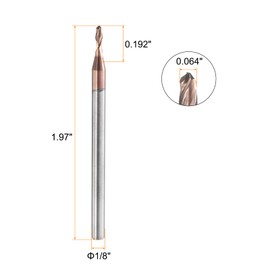 sourcing map Ball Nose End Mill 2 Flute 0.064" Diameter 1/8" Shank Tungsten Carbide Uncoated Spiral CNC Router Bits 0.192" Cutting Length Single End Ball for Carving Engraving Grinding