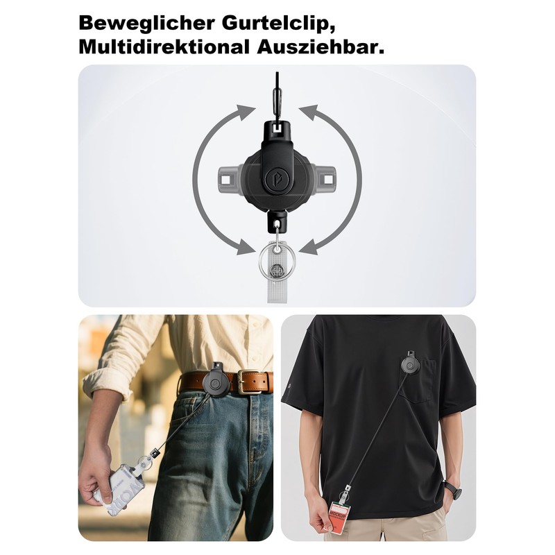 pullther Retractable Key Ring - 360° Rotatable, Durable Extendable Carabiner